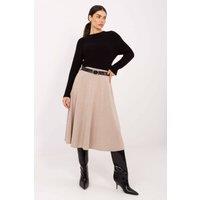 Love Lace Women's Flared Rib Knit Skirt with Waist Belt in Beige