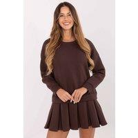 Love Lace Women's Cotton Elastane Long Sleeve Pleated Mini Dress in Brown
