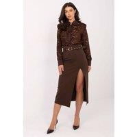 Love Lace Women's Viscose Nylon Midi Skirt with Front Slit in Brown | Size: XL