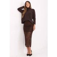 Love Lace Women's Elegant Lace Midi Skirt with Elastic Waist in Brown