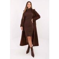 Love Lace Women's Ribbed Cotton Turtleneck Pencil Dress in Brown | Size: S/M