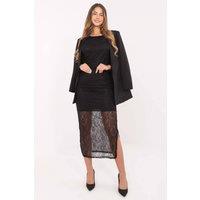 Love Lace Women's Openwork Lace Midi Skirt with Elastic Waist in Black