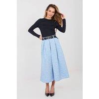 Love Lace Women's Floral Pleated Flared Midi Skirt with Pockets in Blue