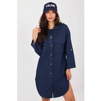 Love Lace Women's Cotton Elastane Shirt Dress with Pockets in Blue