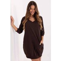Love Lace Women's Cotton Elastane Sweatshirt Dress With Pockets Style 223223 in Brown | Size: S/M