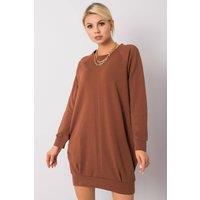 Love Lace Women's Everyday Cotton Sweatshirt Dress with Pockets in Brown | Size: S/M