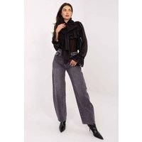 Love Lace Women's Tencel Blend Stand Collar Jabot Long Sleeve Shirt in Black