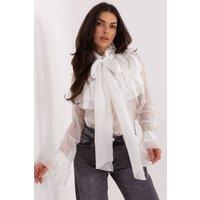 Love Lace Women's Elegant Stand Collar Long Sleeve Jabot Shirt in White