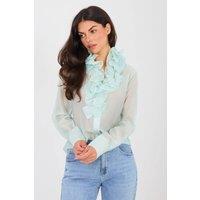 Love Lace Women's Sheer Jabot Stand Collar Long Sleeve Shirt in Green