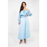 Love Lace Women's Elastic Waist Pleated Midi Skirt with Pockets in Blue