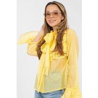 Love Lace Women's Elegant Tencel Blend Stand Collar Long Sleeve in Yellow