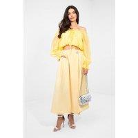 Love Lace Women's Pleated Front Elastic Waist Midi Skirt in Yellow