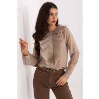 Love Lace Women's Elegant Tencel Blend Long Sleeve Jabot Shirt in Beige