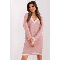 Love Lace Women's Oversized Acrylic Wool Sweater Dress Heart Neck in Pink