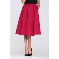Love Lace Women's Flared Pleated Midi Skirt with Hidden Pockets in Red | Size: 34