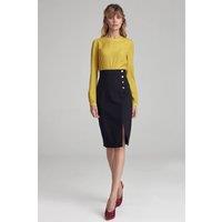 Love Lace Women's Office Pencil Knee Length Skirt with Gold Snaps in Black | Size: 44