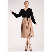 Love Lace Women's Elegant Pleated High Waist Midi Skirt Belt in Beige | Size: S/M