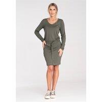 Love Lace Women's Long Sleeve Half Round Neck Day Dress Tie Waist in Green | Size: Large