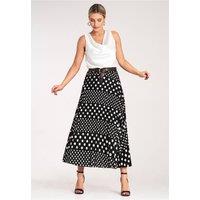 Love Lace Women's High Waisted Pleated Midi Polka Dot Skirt Style 214850 in Black | Size: S/M