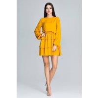 Love Lace Women's Long Sleeve Waist Creased Ruffle Dress in Yellow | Size: Medium
