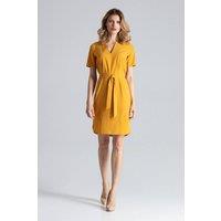 Love Lace Women's Day Dress Below Knee Tie Waist Serek Neck in Yellow | Size: Medium