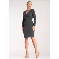 Love Lace Women's Fitted Long Sleeve V Neck Zip Dress in Grey | Size: Small