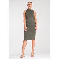 Love Lace Women's Fitted Sleeveless Midi Dress With Stand Collar in Green | Size: XL