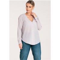 Love Lace Women's Long Sleeve Press Stud Shirt With Cuffed Hem in Grey | Size: Small