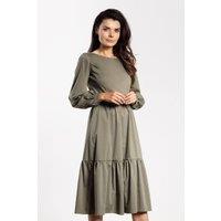 Love Lace Women's Elegant Flared Midi Dress with Ruffle Hem in Green | Size: Medium