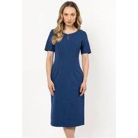 Love Lace Women's Tailored Day Dress with Boat Neck Slit in Blue | Size: Small