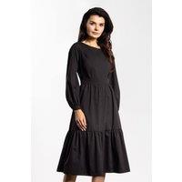 Love Lace Women's Flared Midi Dress with Long Sleeves & Frill in Black | Size: Large