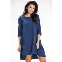 Love Lace Women's Loose Trapeze Mini Dress With Frill Hem Pockets in Blue | Size: Large/XL