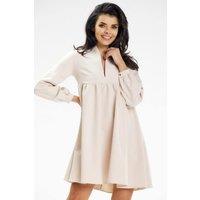 Love Lace Women's Stand Up Collar Mini Dress Deep Neckline in Beige | Size: Small