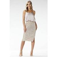 Love Lace Women's Evening Sequin Pencil Midi Skirt in Beige | Size: Large