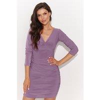 Love Lace Women's Heart Neck Long Sleeve Mini Dress with Gold Plate in Violet | Size: 42