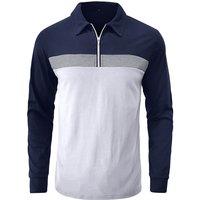 MODISHION Men's Casual Quarter Zip Turn Down Collar Long Sleeve Polo Shirt in White | Size: Medium