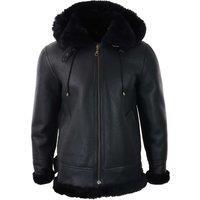 TruClothing Men's Sherling Sheepskin Hood Jacket Aviator in Black | Size: Small