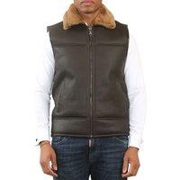 TruClothing Men's Aviator Shearling Sheepskin Gilet in Brown | Size: XL