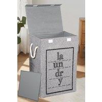 Living and Home 72L Foldable Home Laundry Baskets Bathroom Hamper with Lid and Rope Handles in Grey