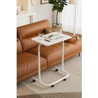 Living and Home Height Adjustment Side Table with Wheels in White