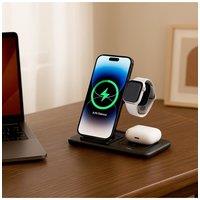 Living and Home 15W 3-in-1 Fast Wireless Charging Station for Apple Devices in Black