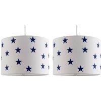First Choice Lighting Set of 2 Stars - Navy Blue 25cm Easy Fit Pendant Fabric Shades
