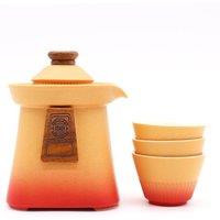 Serenityy Temple Teapot Set with Three Cups - Orange Earth in Terracotta