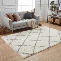 THE RUGS Moroccan Soft High Pile Shaggy Lattice Rugs & Runners Living Room in Off-White | Size: 80 cm x 150 cm