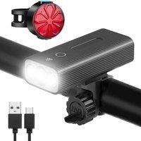 ATEK Rechargeable Bike Lights Front & Back Set, 6400mAh High Brightness LED Front Bike Light & 2600mAh Rear Light, USB Charging in Black