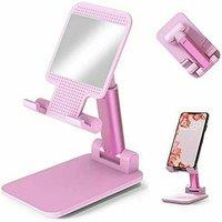 ATEK Portable Mobile Phone Holder - Adjustable Cell Phone Stand with Weighted Base Foldable Smartphone Stand Compatible for Smart Phone in Pink