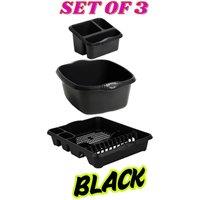 Nordara Black Large Dish Drainer 39cm Rectangular Bowl & Sink Tidy 3-Piece Set