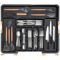 Nordara Adjustable Kitchen Drawer Organizer Tray Storage Utensil Divider 8 in Black | Size: 120 cm x 15 cm