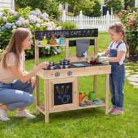 CASART Wooden Pretend Play Kitchen w/Stoves & Chalkboards Kids Toy Kitchen in Natural