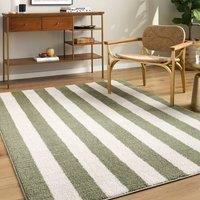 Livabliss Fossay Shag Washable Cream Green Modern High Pile Striped Living Rug | Size: 200 cm x 275 cm